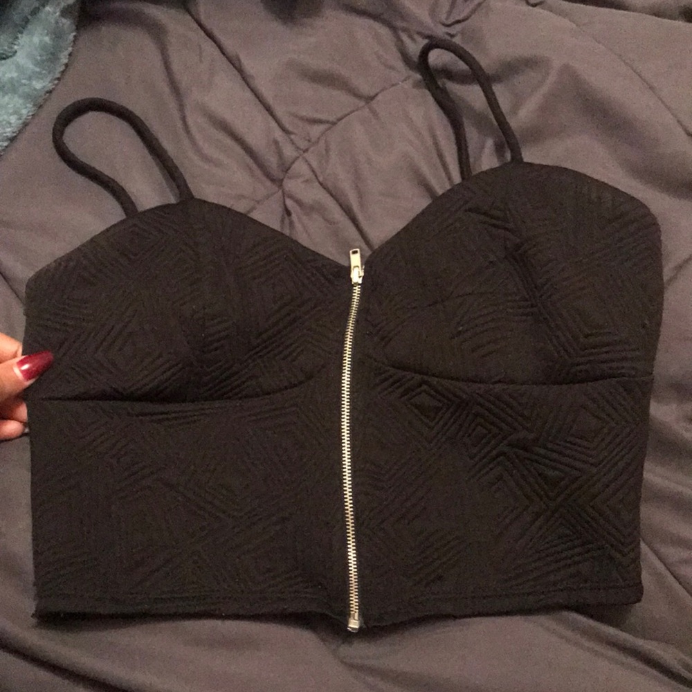 Black zippered crop top